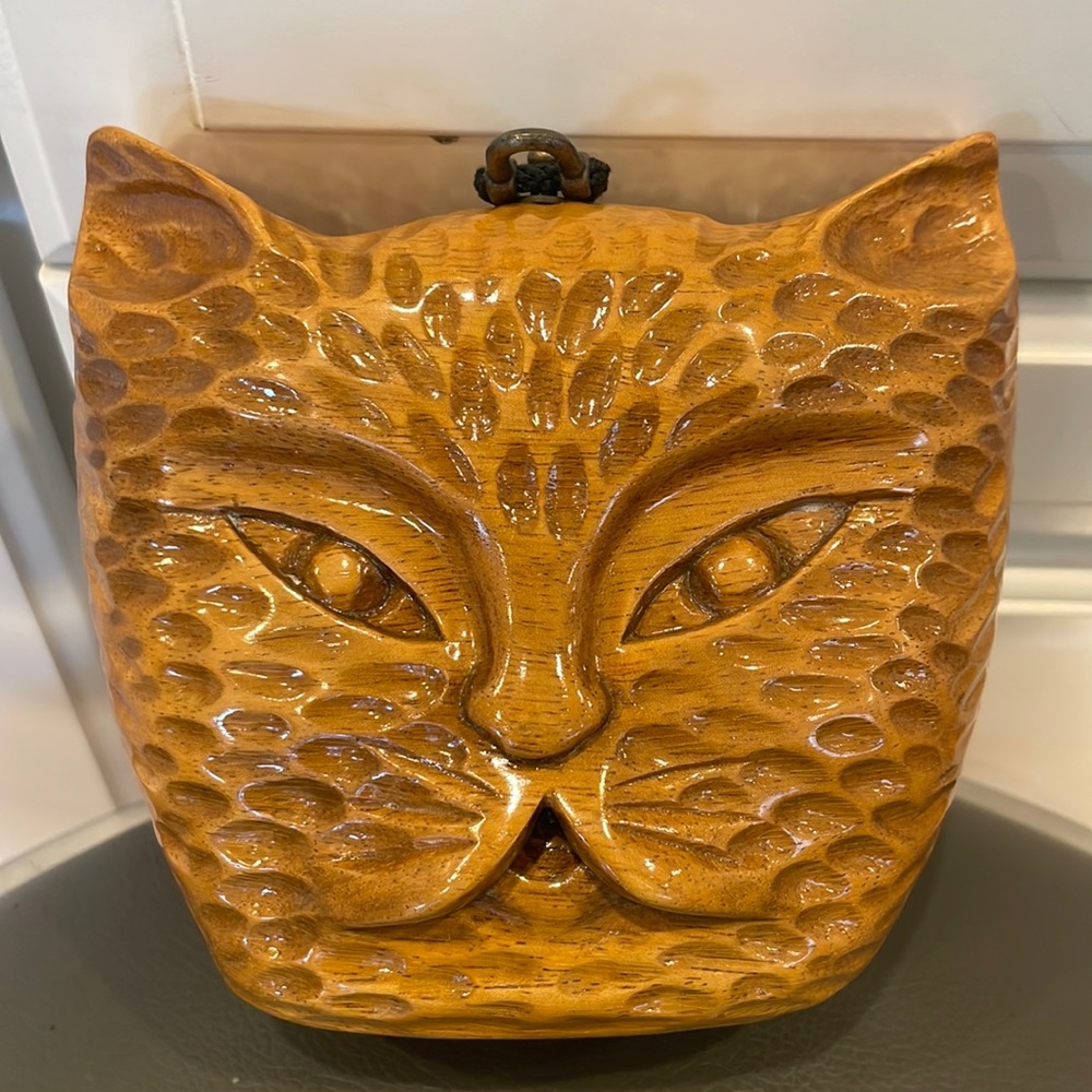 Vintage Retired Timmy Woods Cat Acacia Wood Handbag